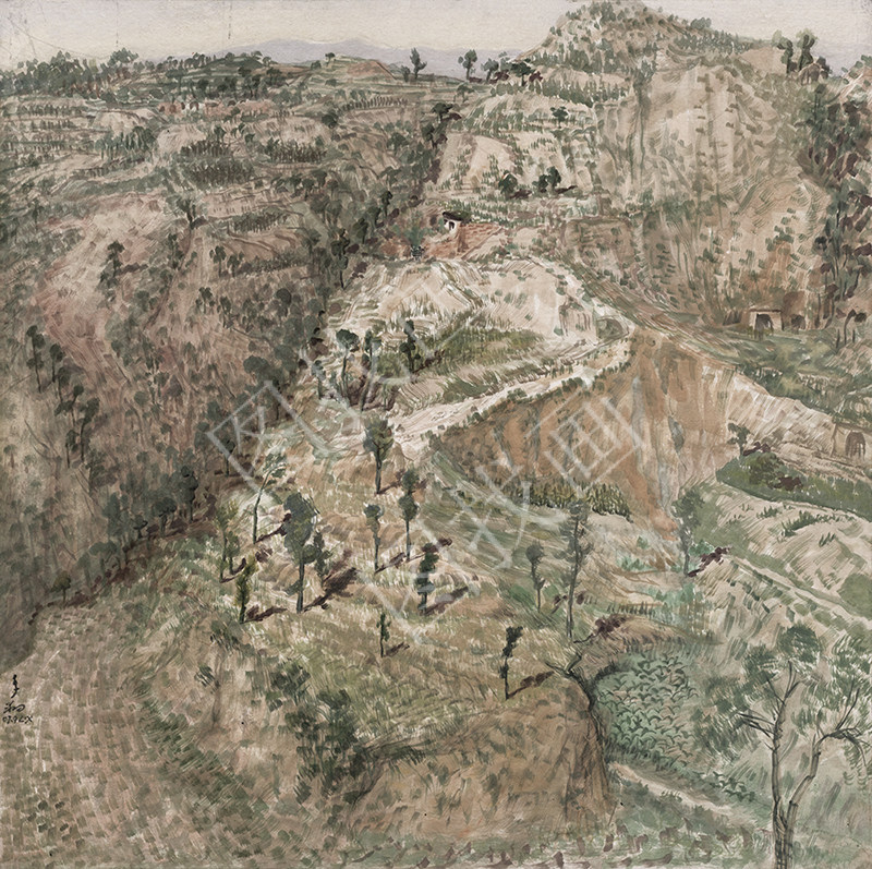 近现代 李翔 河曲赵家沟南坡 60x60cm
